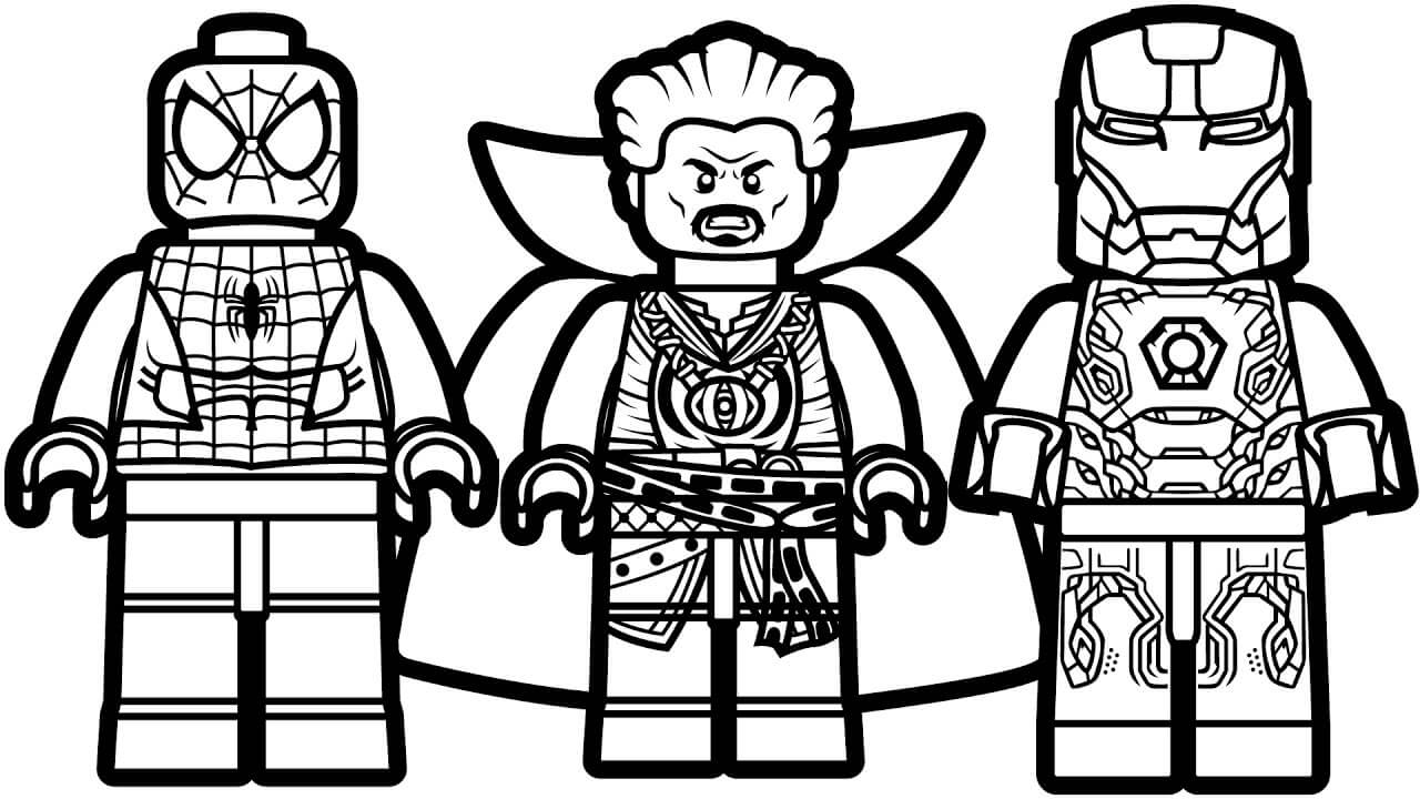 Desenhos de Lego Örümcek Adam, Doktor Strange ve Demir Adam para colorir