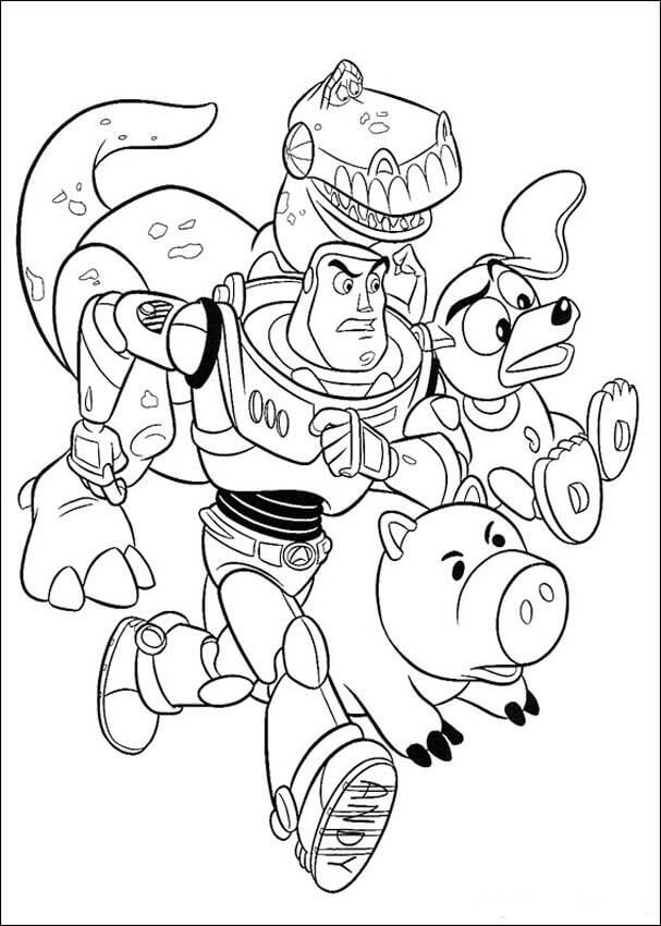 Buzz Lightyear e seus Amigos Correndo para colorir