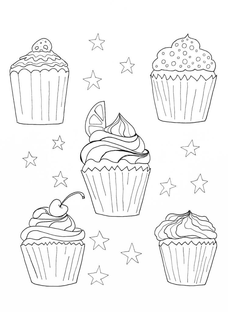 Cinco Cupcake para colorir