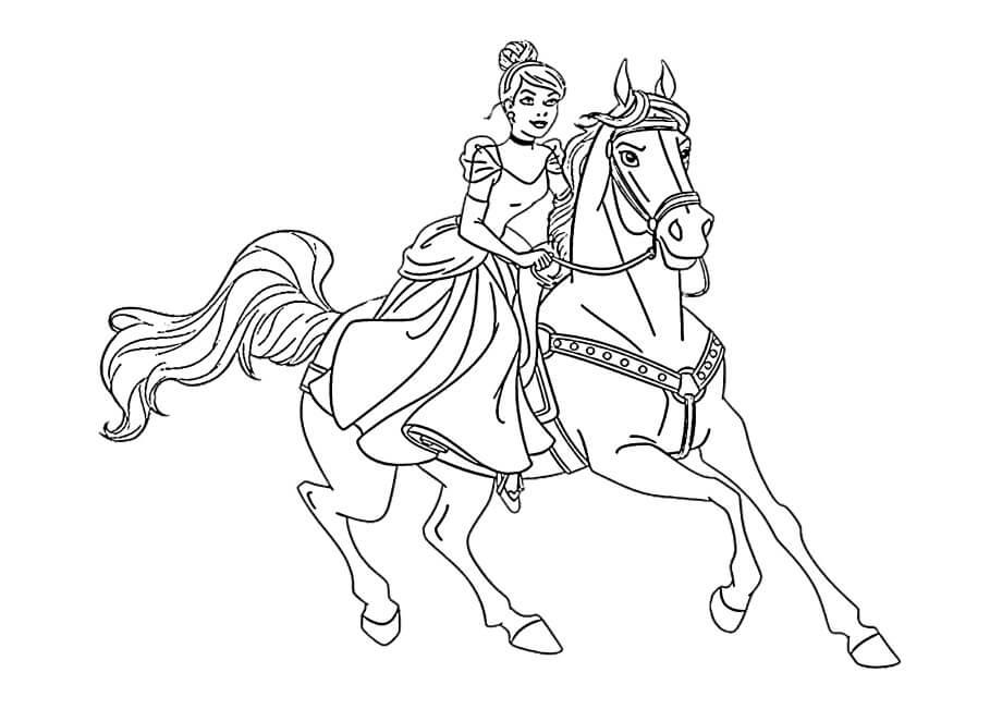Cinderela Andando a Cavalo para colorir