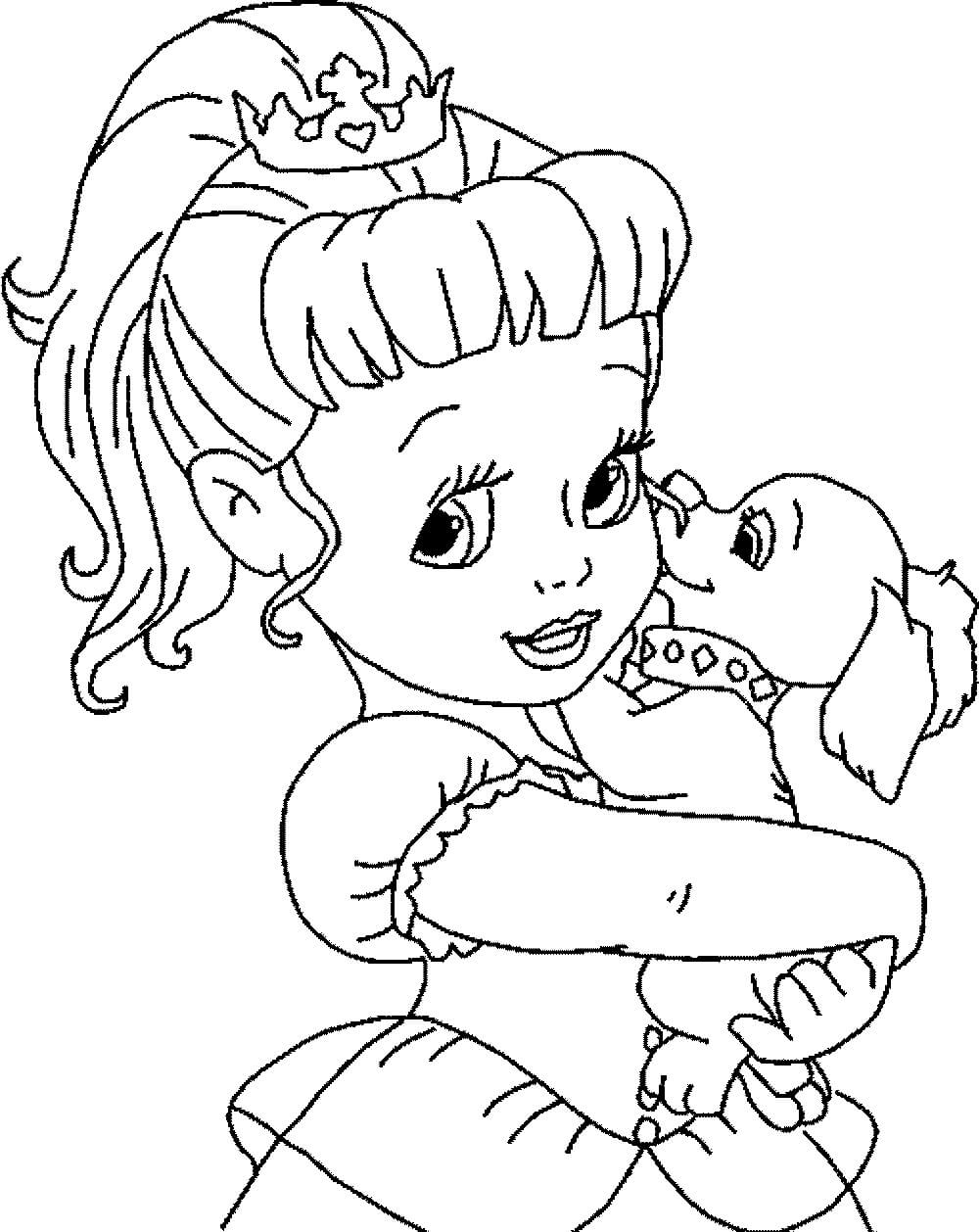 Desenhos de Cinderela com Cachorro para colorir