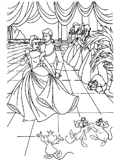 Desenhos de Cinderela e o Príncipe no Baile para colorir