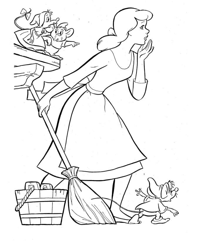 Desenhos de Cinderela Segurando uma Vassoura para colorir