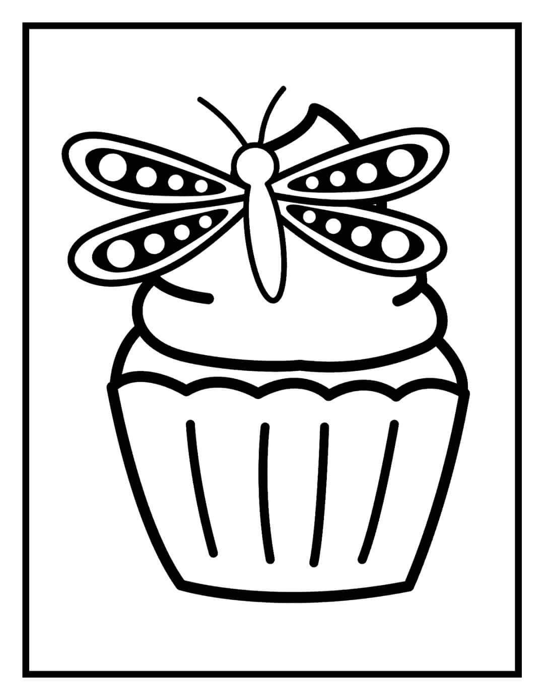 Desenhos de Cupcake com Libélula para colorir