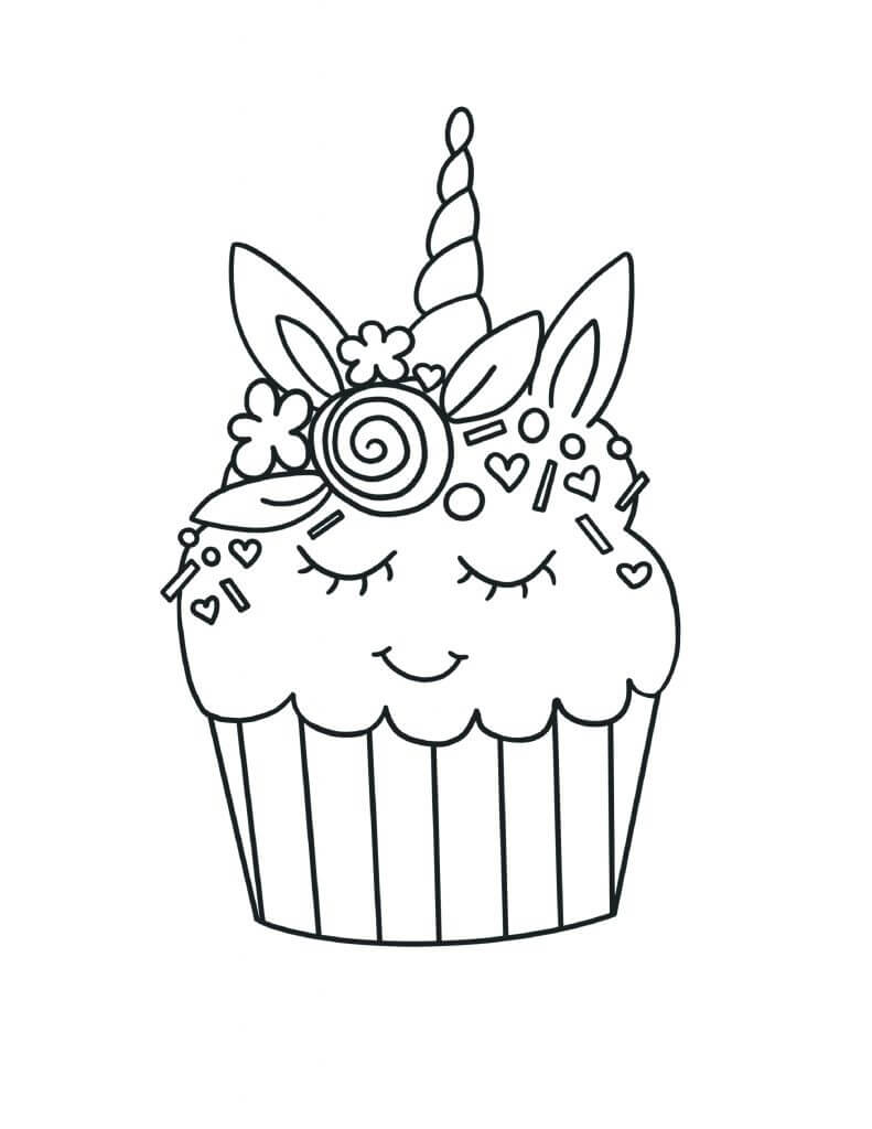 Desenhos de Cupcake Unicórnio Sorrindo para colorir