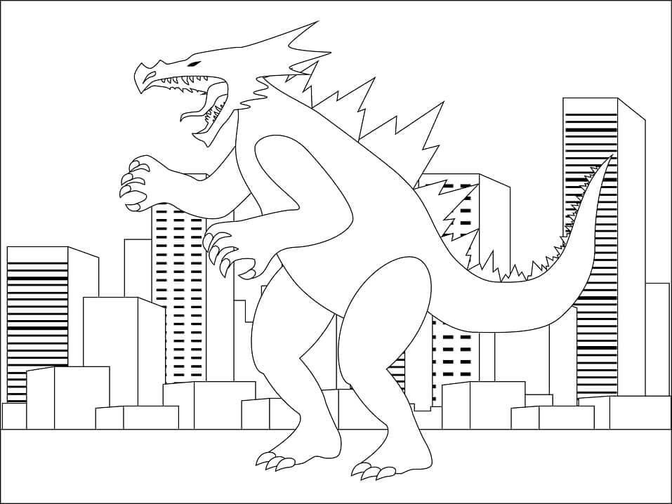 Desenhos de Godzilla Assustador na Cidade para colorir