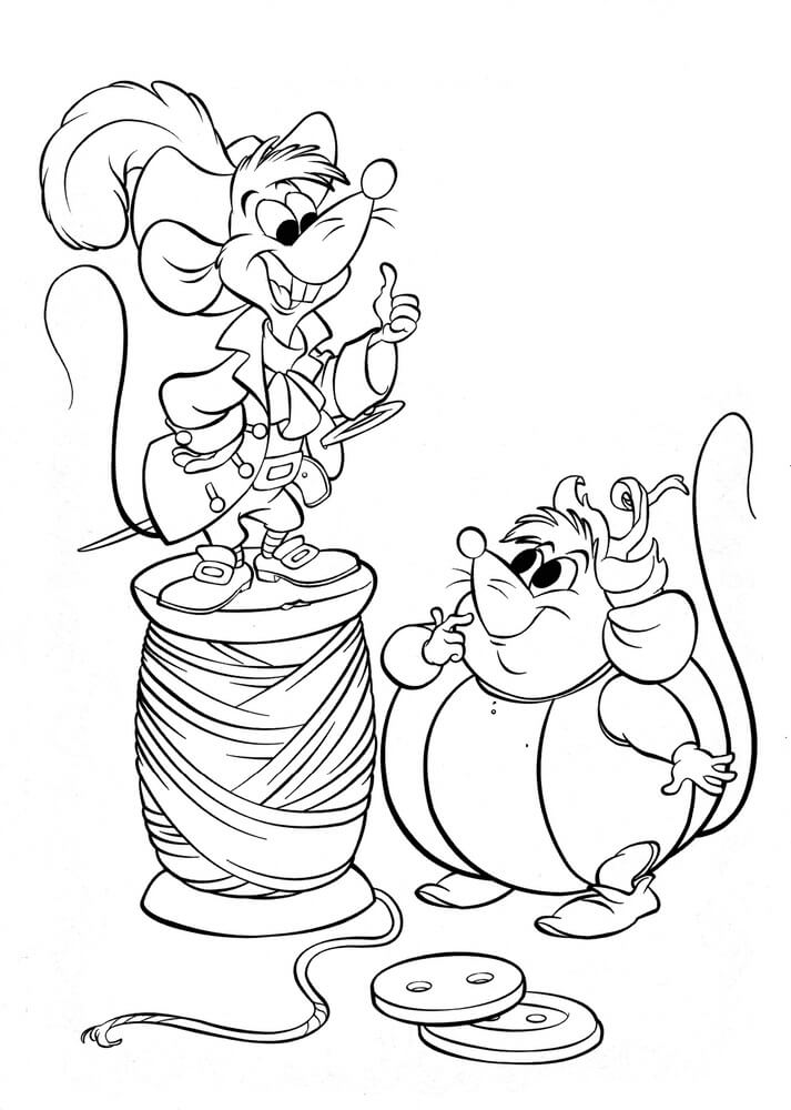 Desenhos de Gus e Jaq em Cinderela para colorir