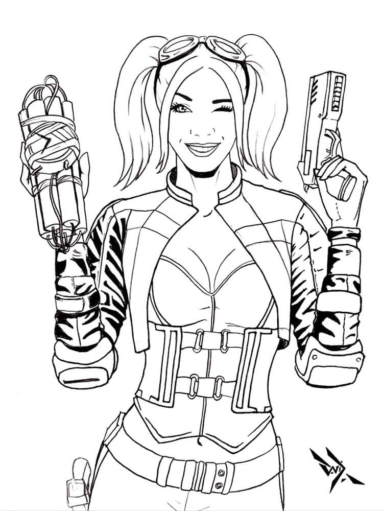 Harley Quinn com Duas Armas para colorir