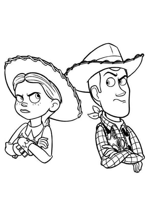 Desenhos de Jessie irritado e Woody para colorir