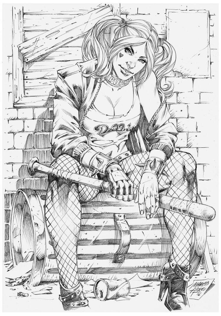 Legal Harley Quinn Sentada para colorir