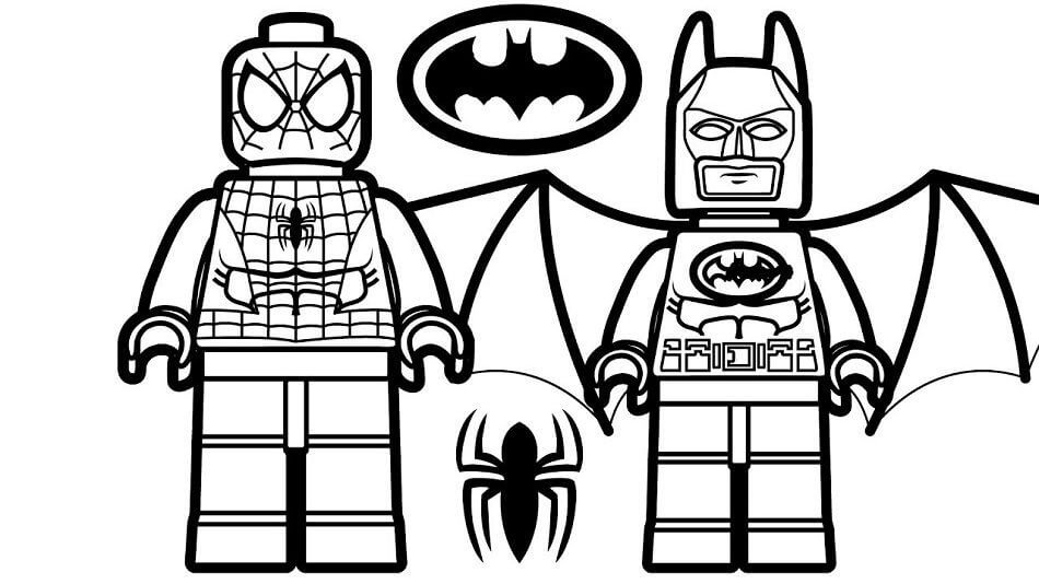 Desenhos de Lego Homem-Aranha e Lego Batman para colorir