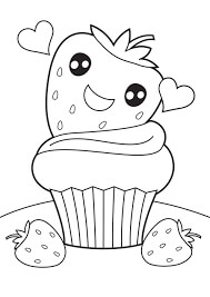 Morango de Desenho Animado em Cupcake para colorir