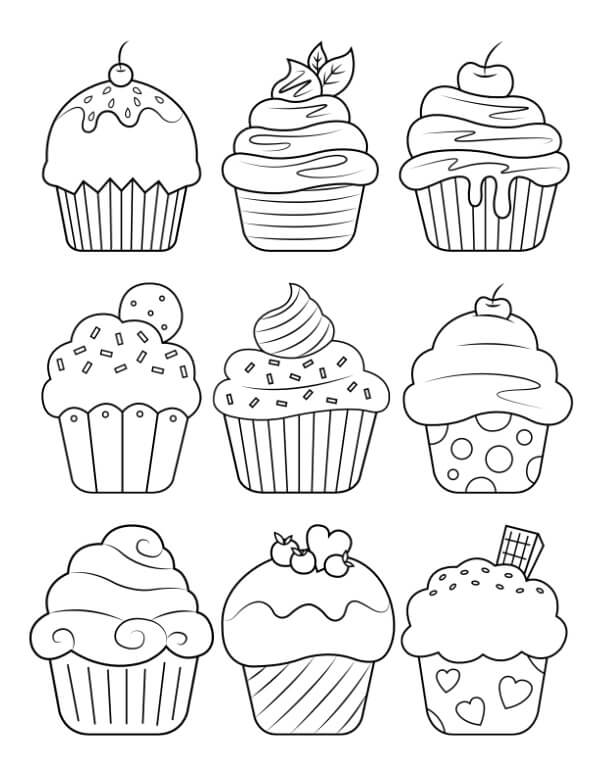 Nove Cupcakes para colorir