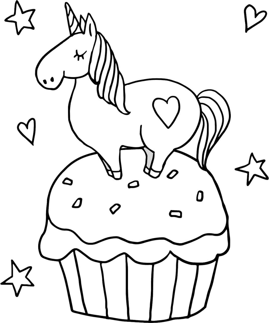 Desenhos de Pequeno Unicórnio no Cupcake para colorir