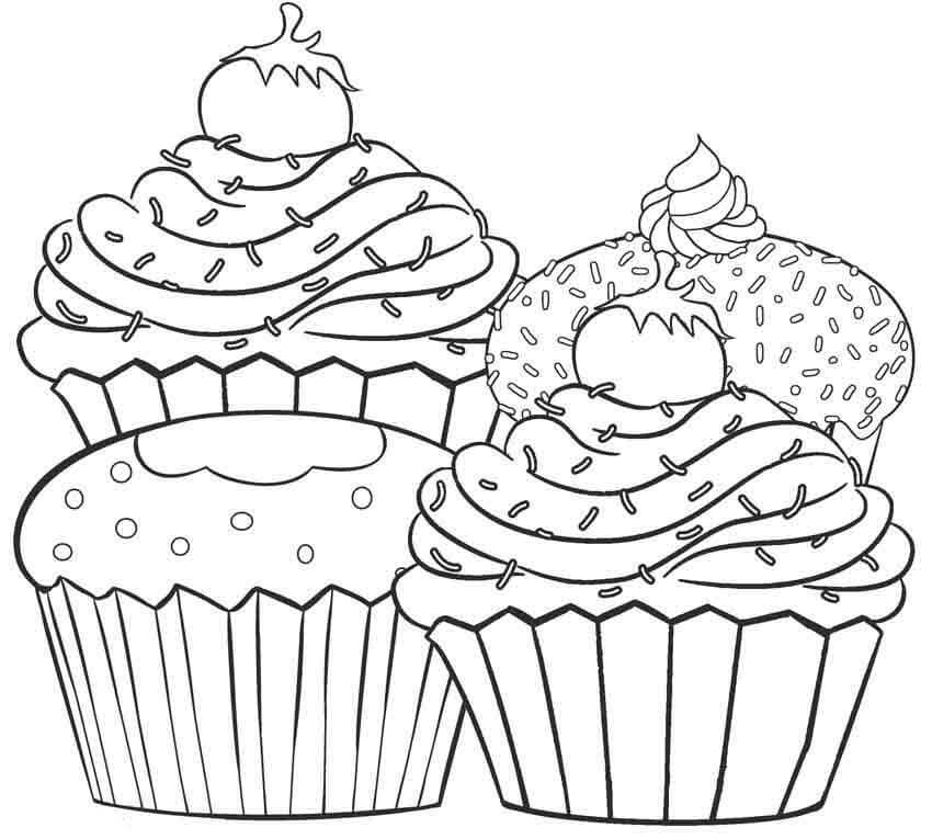 Quatro Cupcake para colorir