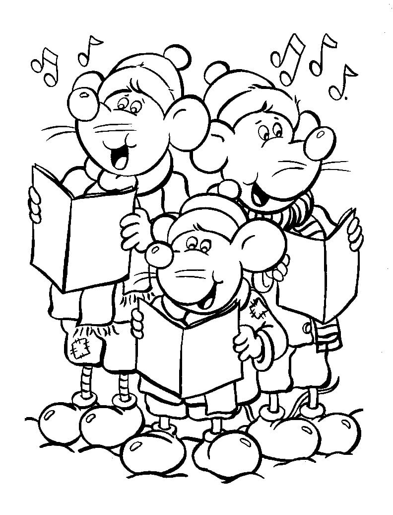 Desenhos de Ratos cantando a canção de Natal para colorir