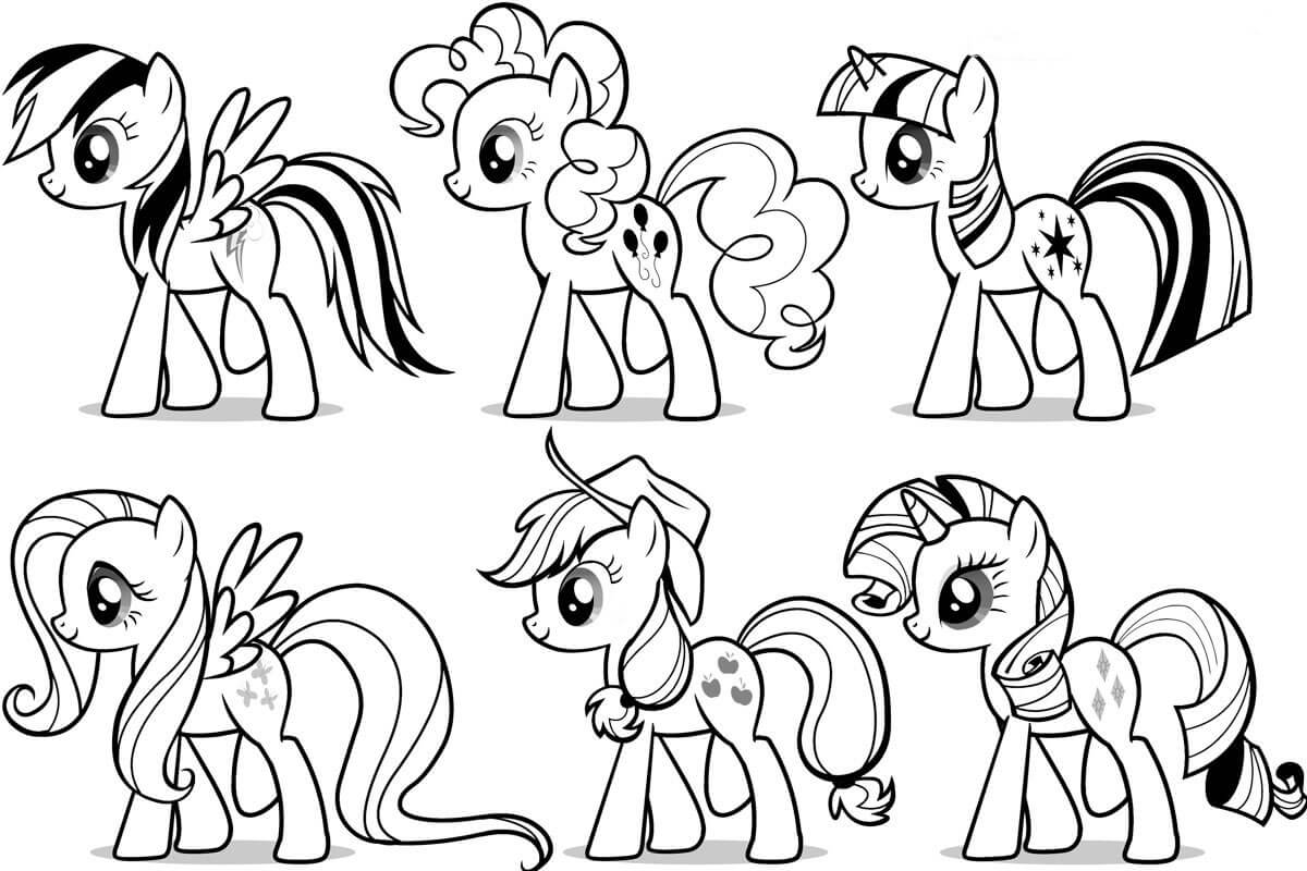 Desenhos de Seis personagens de My Little Pony para colorir