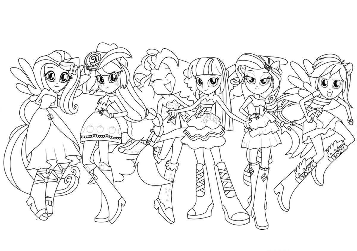 Seis personagens de My Little Pony Human para colorir
