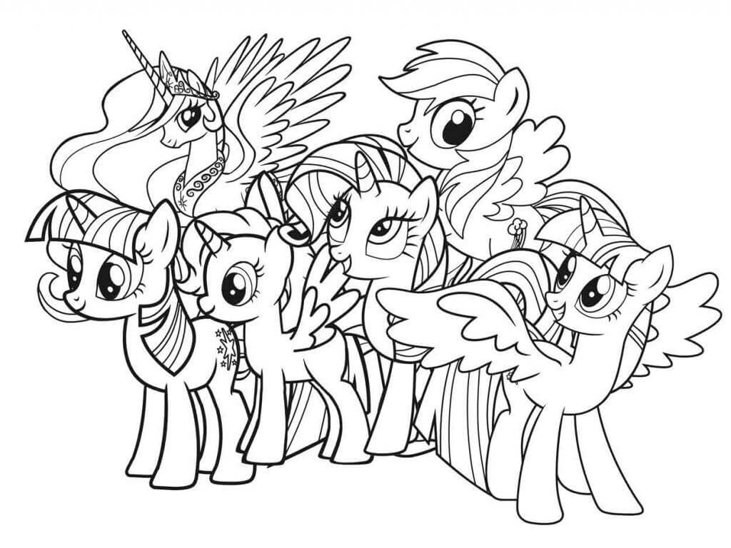 Seis personagens de My Little Pony para colorir