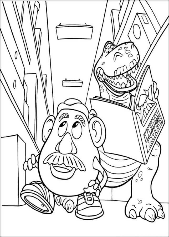 Desenhos de Sr. Cabeça de Batata e Rex Caminhando para colorir