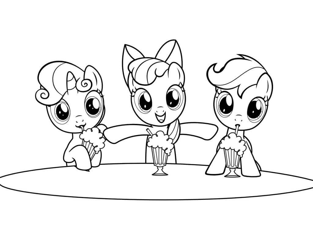 Três personagens de My Little Pony para colorir