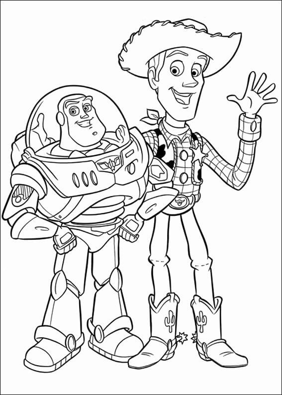 Woody divertido com Buzz Lightyear para colorir