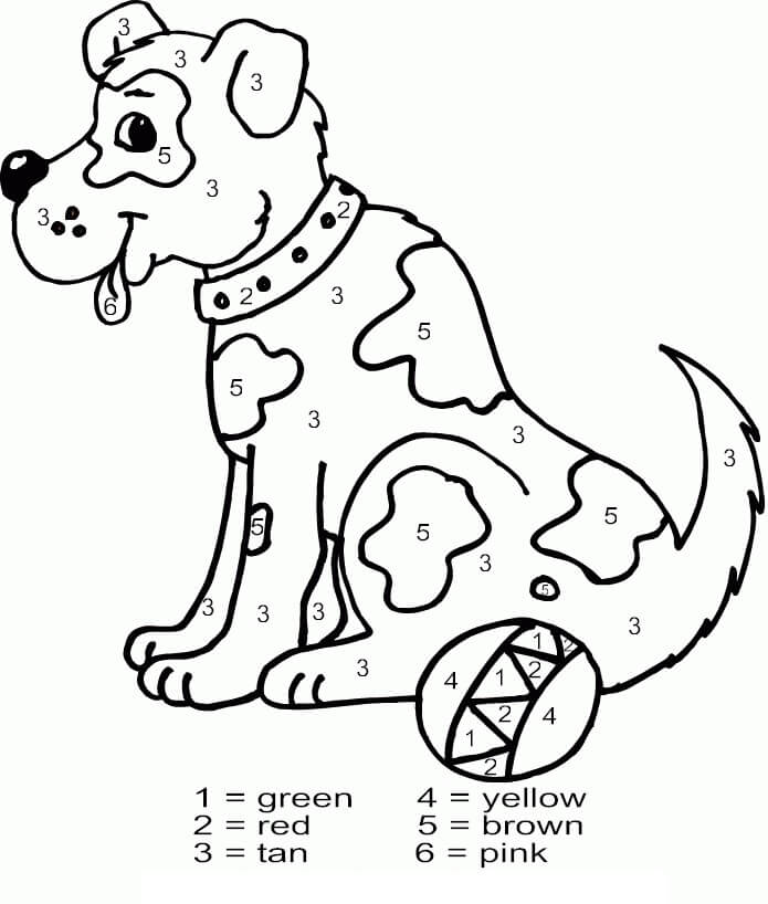 Desenhos de Cão com Bola de Cor por Número para colorir