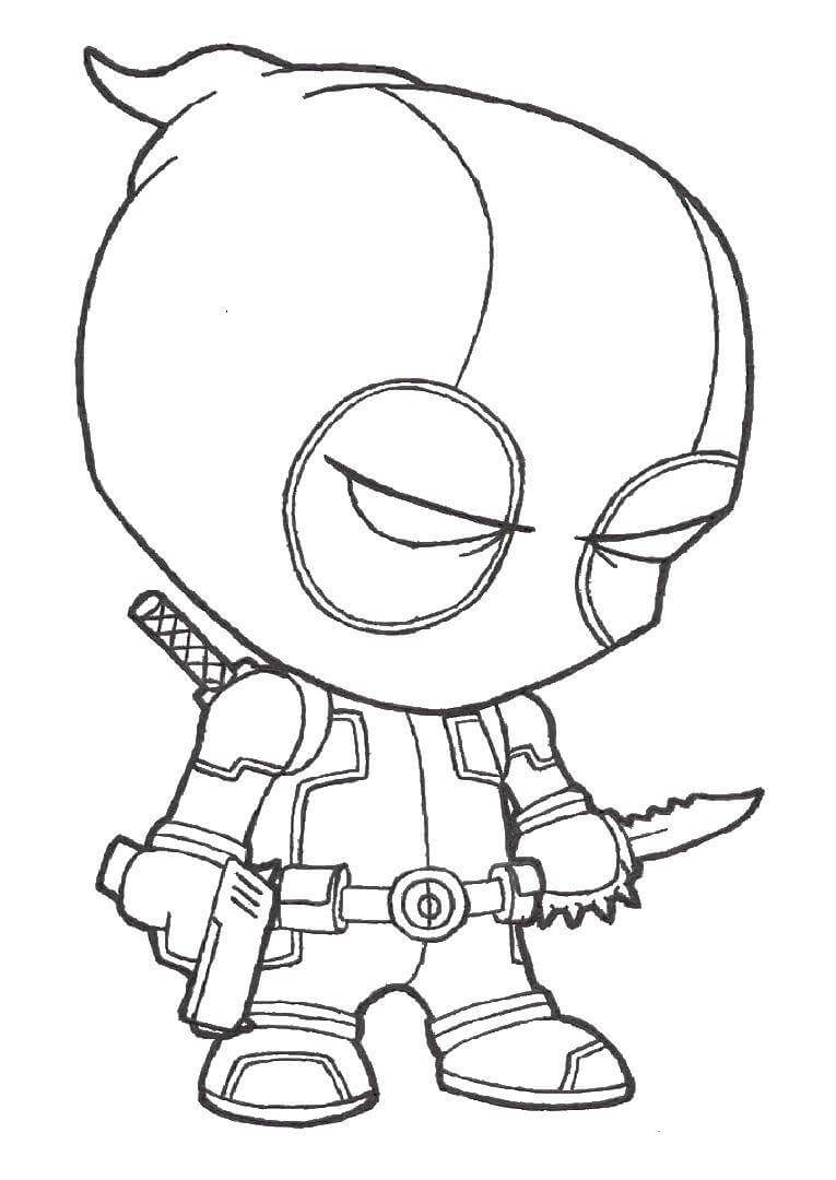 Desenhos de Chibi Deadpool segurando a Faca para colorir