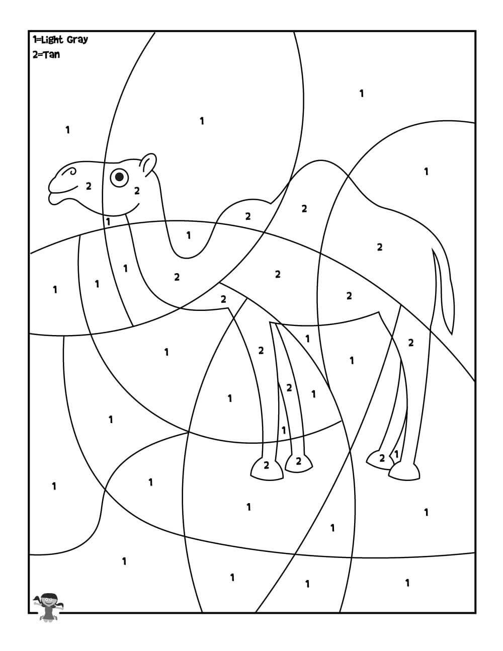 Desenhos de Cor de Camelo por Número para colorir