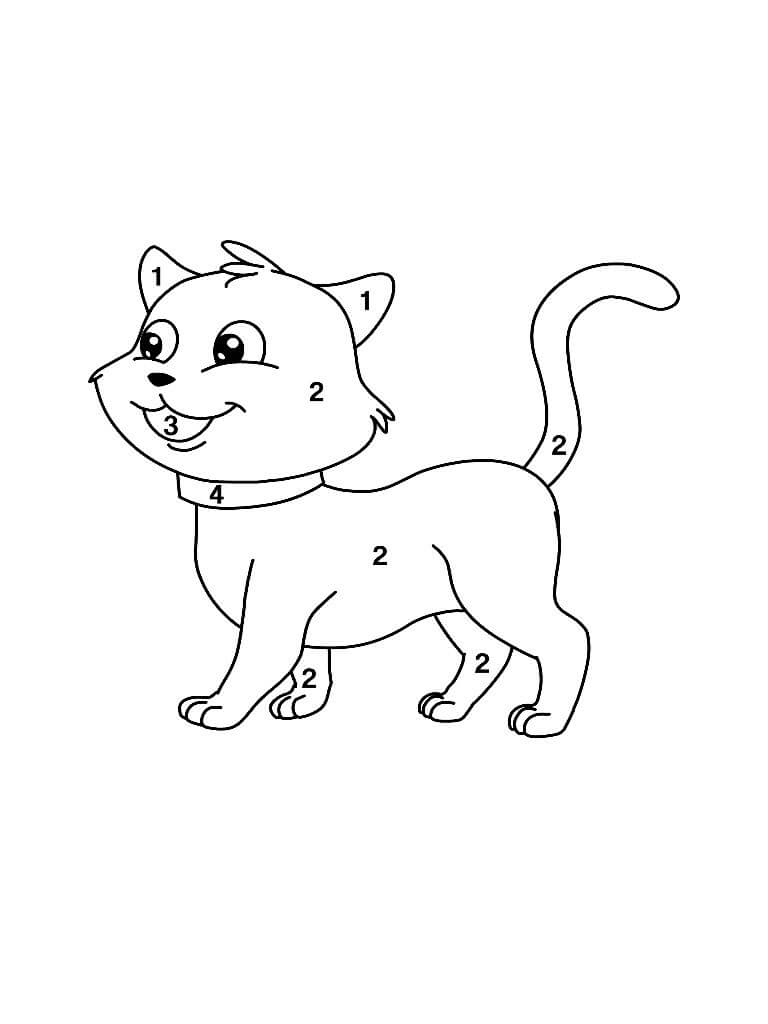 Desenhos de Cor do gato Divertido por Número para colorir