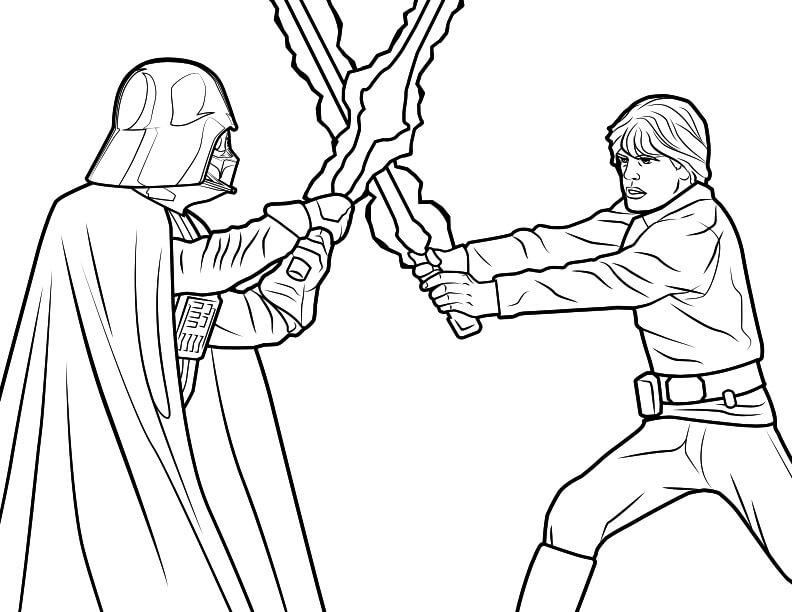 Darth Vader vs Luke Skywalker para colorir