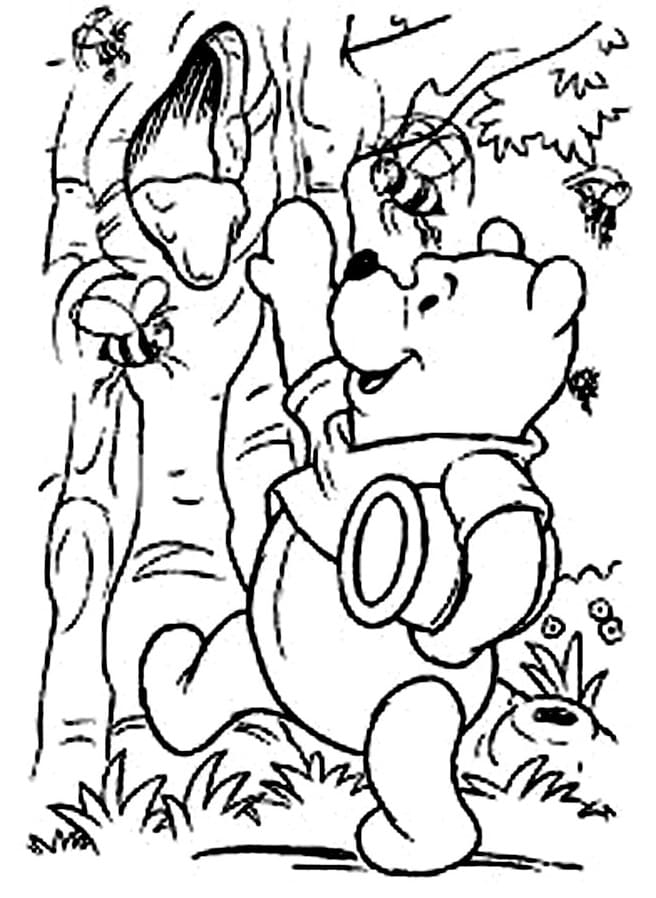 Desenhos de Desenhe Ursinho Pooh Procurando Mel para colorir