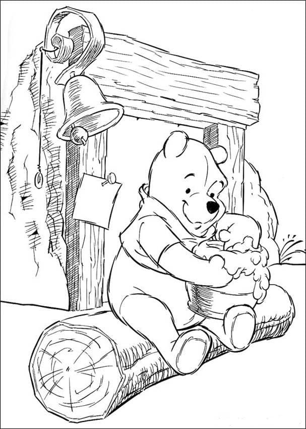 Desenhos de Desenhe o Pooh com o Pote de Mel para colorir