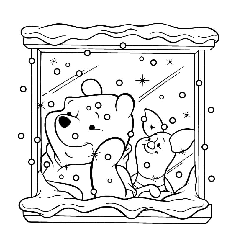 Desenhos de Desenhe o Ursinho Pooh no Inverno para colorir