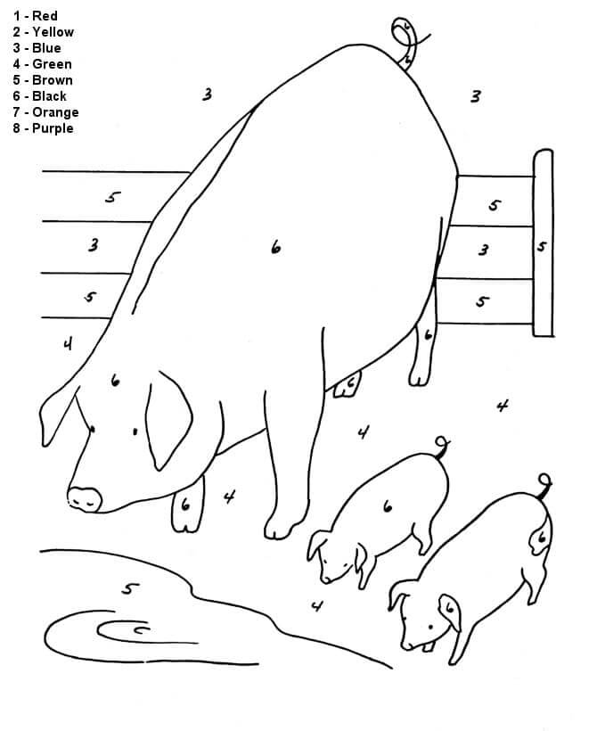 Desenhos de Família de Porco Cor pelo Número para colorir