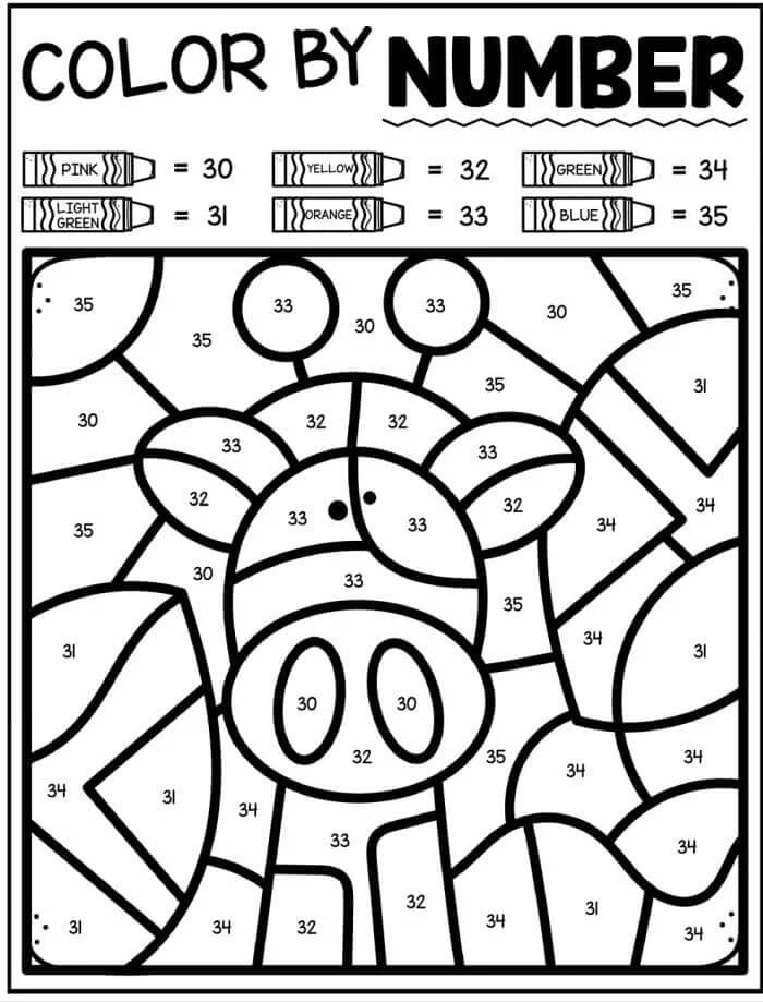 Desenhos de Girafa Cor por Número para colorir