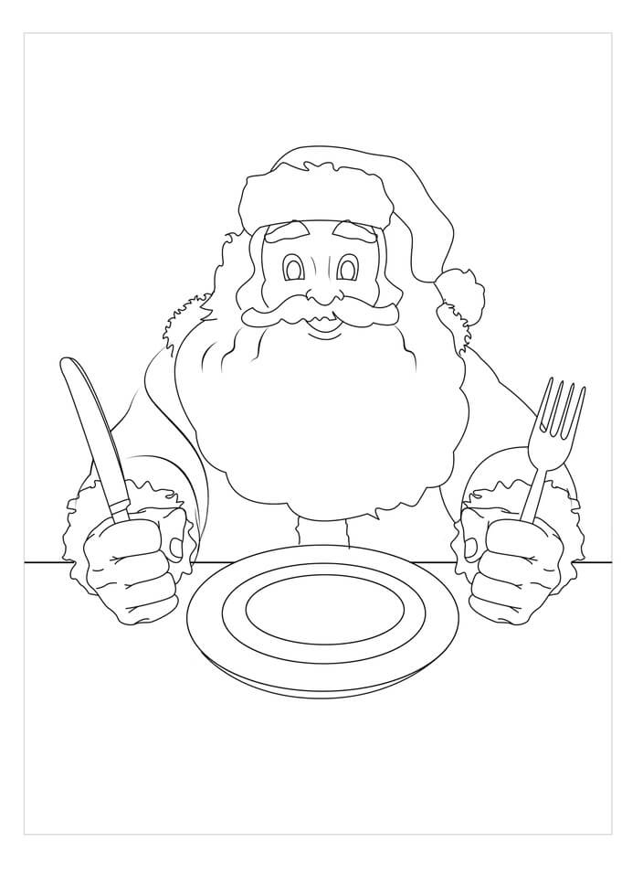 Desenhos de Papai Noel com faca e Garfo para colorir