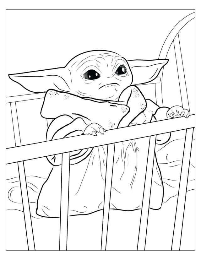 Baby Yoda no Berço para colorir