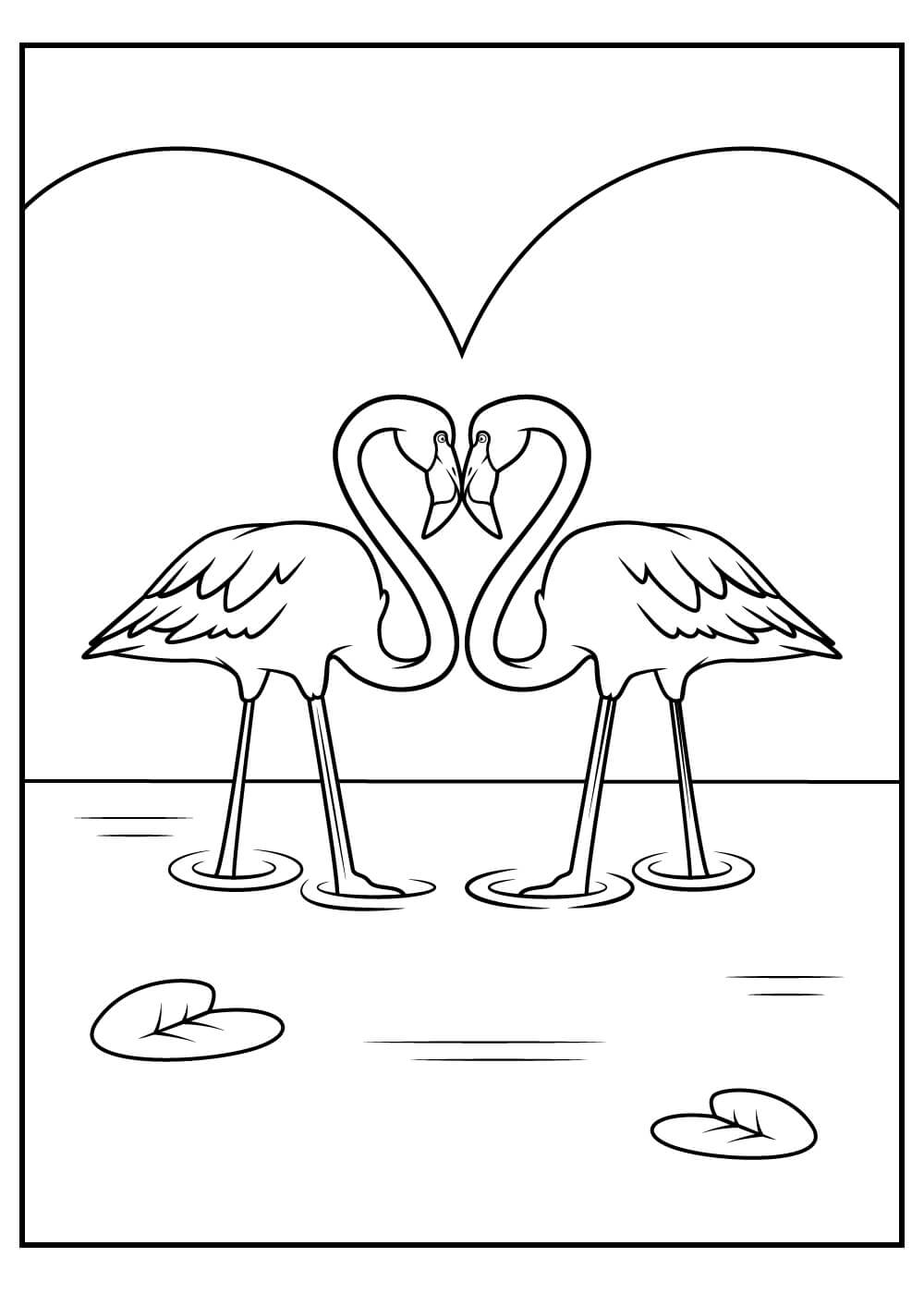 Desenhos de Casal de Flamingos na Água para colorir