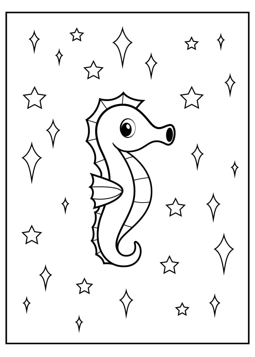 Desenhos de Cavalo-marinho Básico com Estrelas para colorir