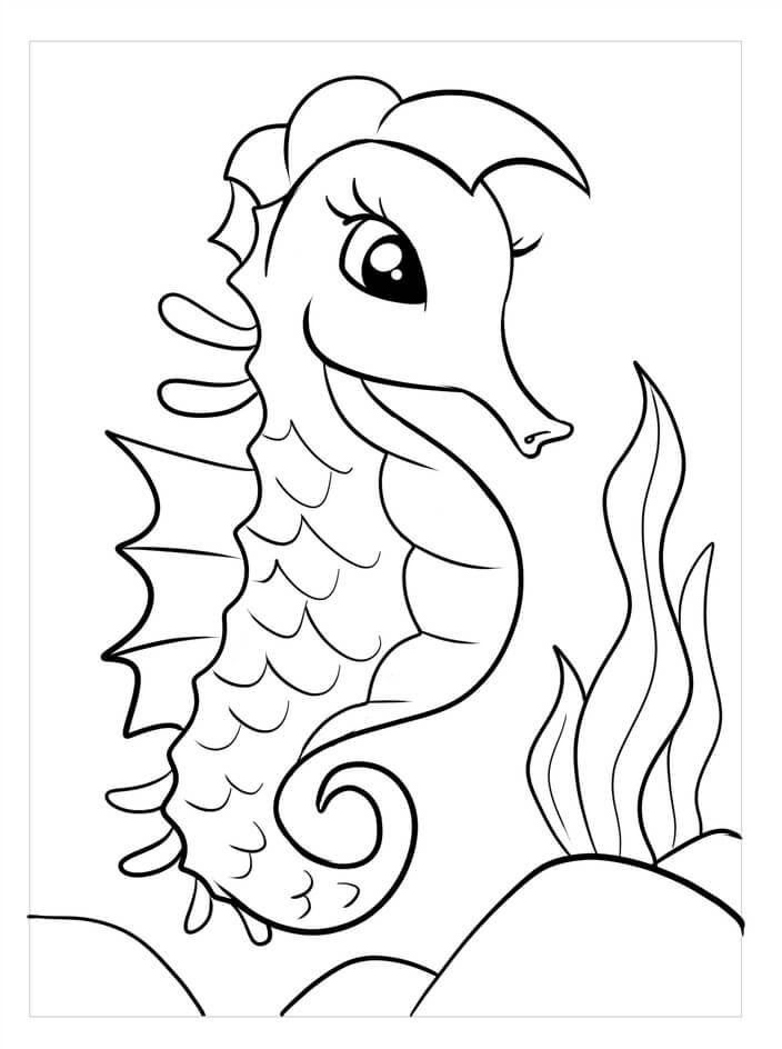 Cavalo marinho com Coral para colorir