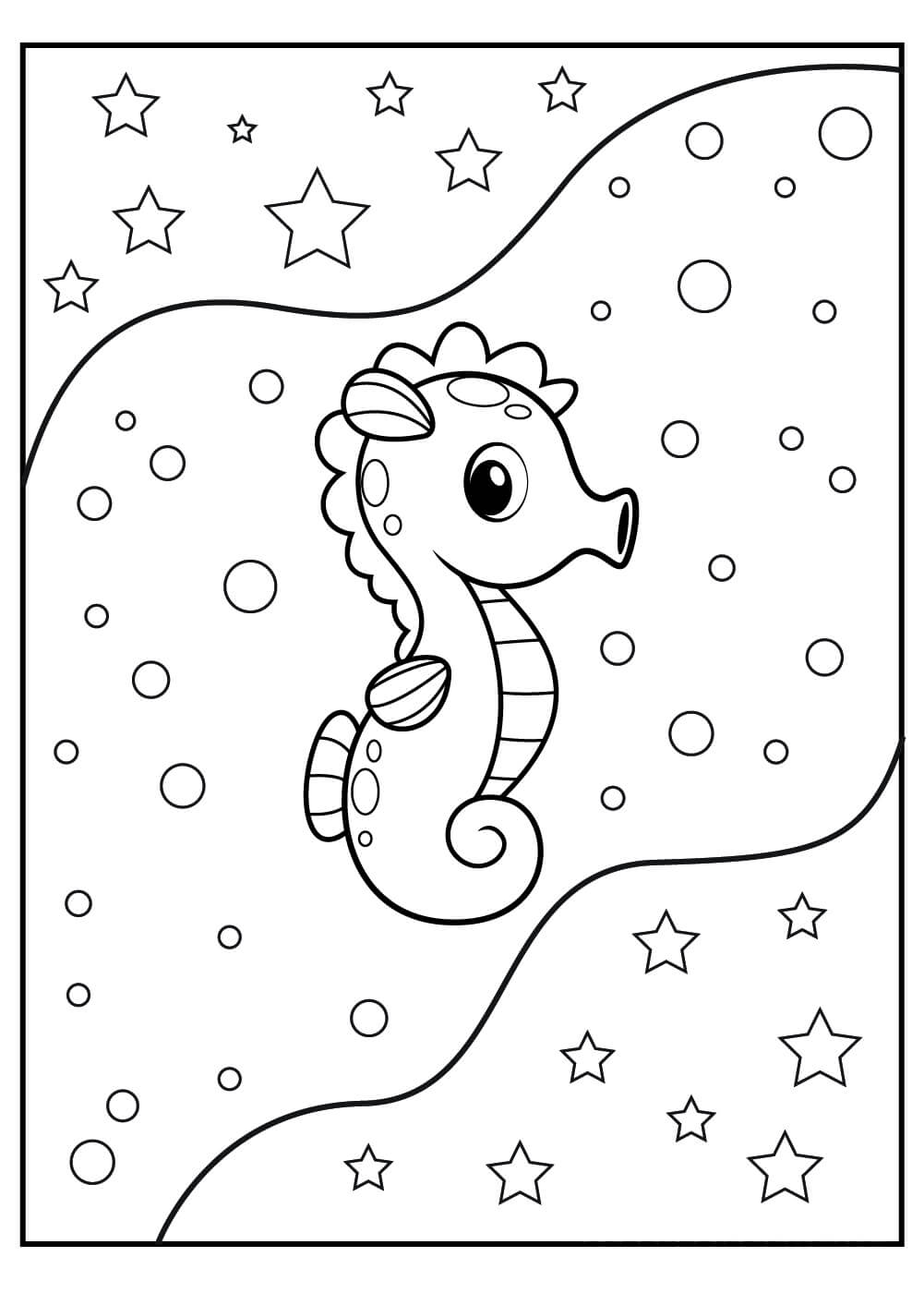 Desenhos de Cavalo marinho com Estrelas para colorir