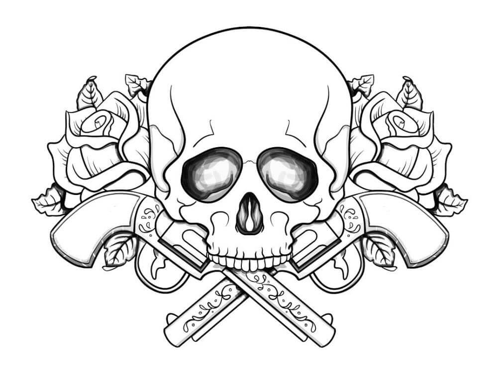 Desenhos de Crânio com Duas Armas para colorir