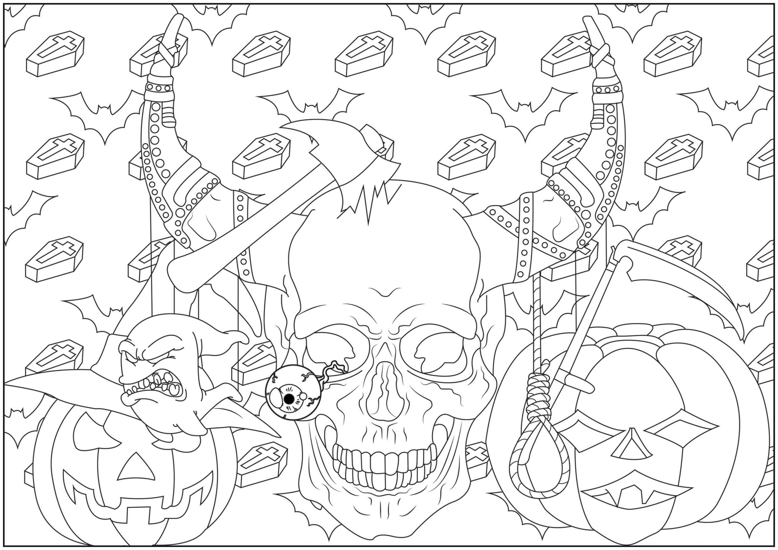 Crânio de monstro no Halloween para colorir