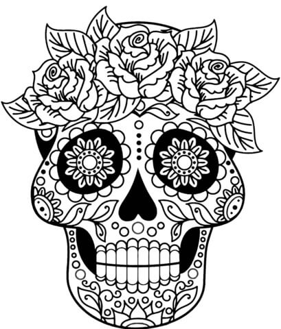 Desenhos de Crânios e Flores para colorir