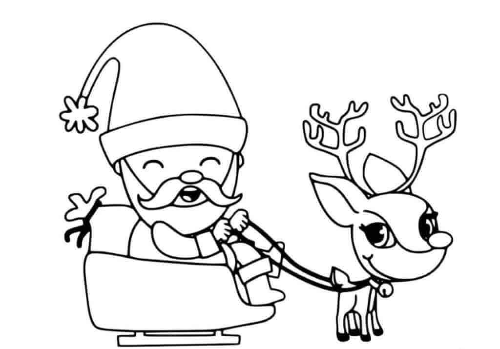 Desenho animado Papai Noel e Renas para colorir