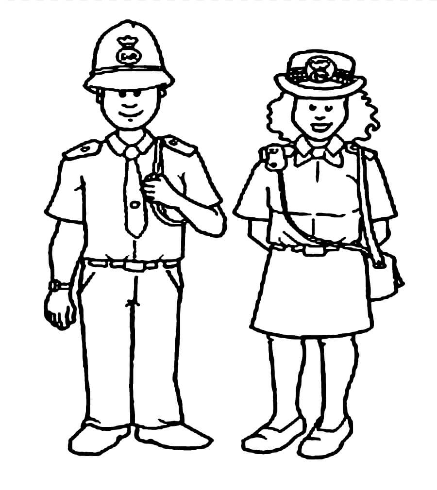 Desenho Policial e Mulher para colorir
