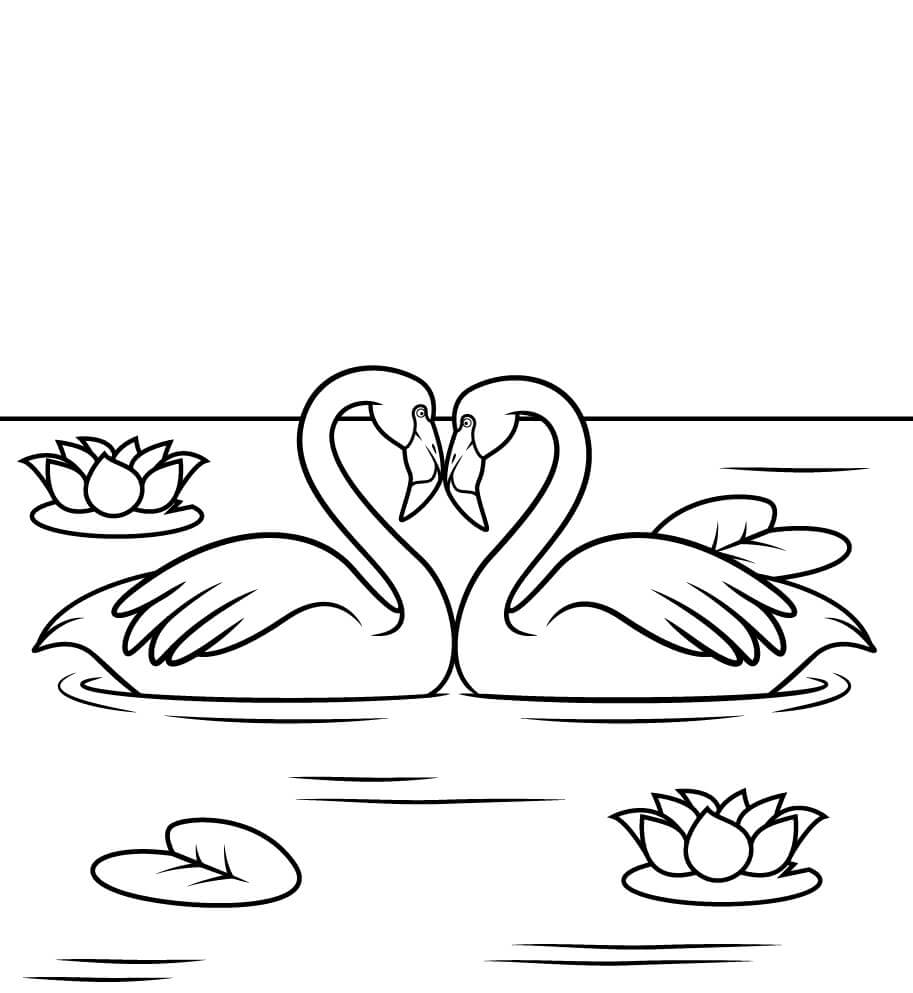 Desenhos de Dois Flamingos Formando um Coração para colorir