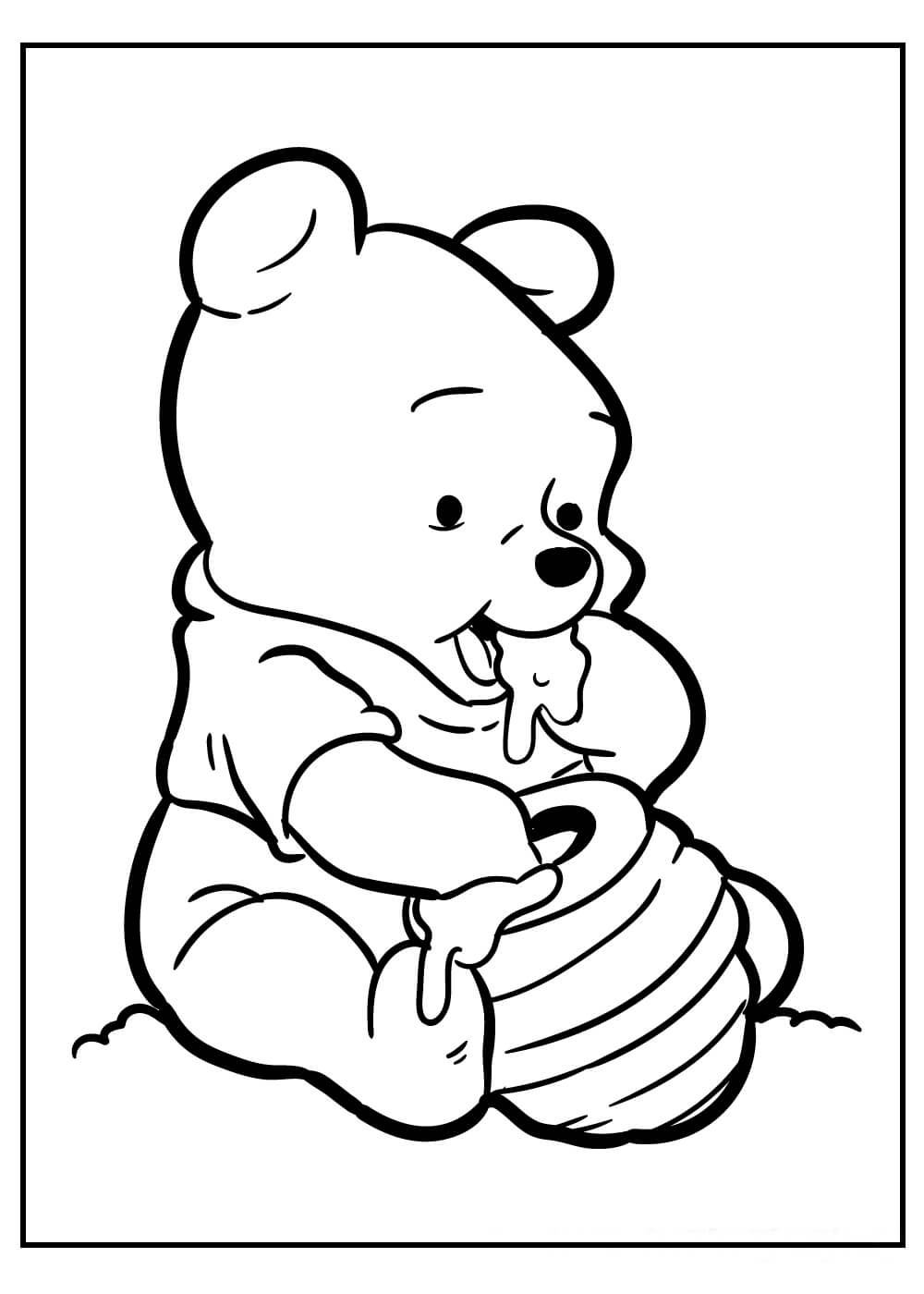 Frasco do Ursinho Pooh comendo Mel para colorir
