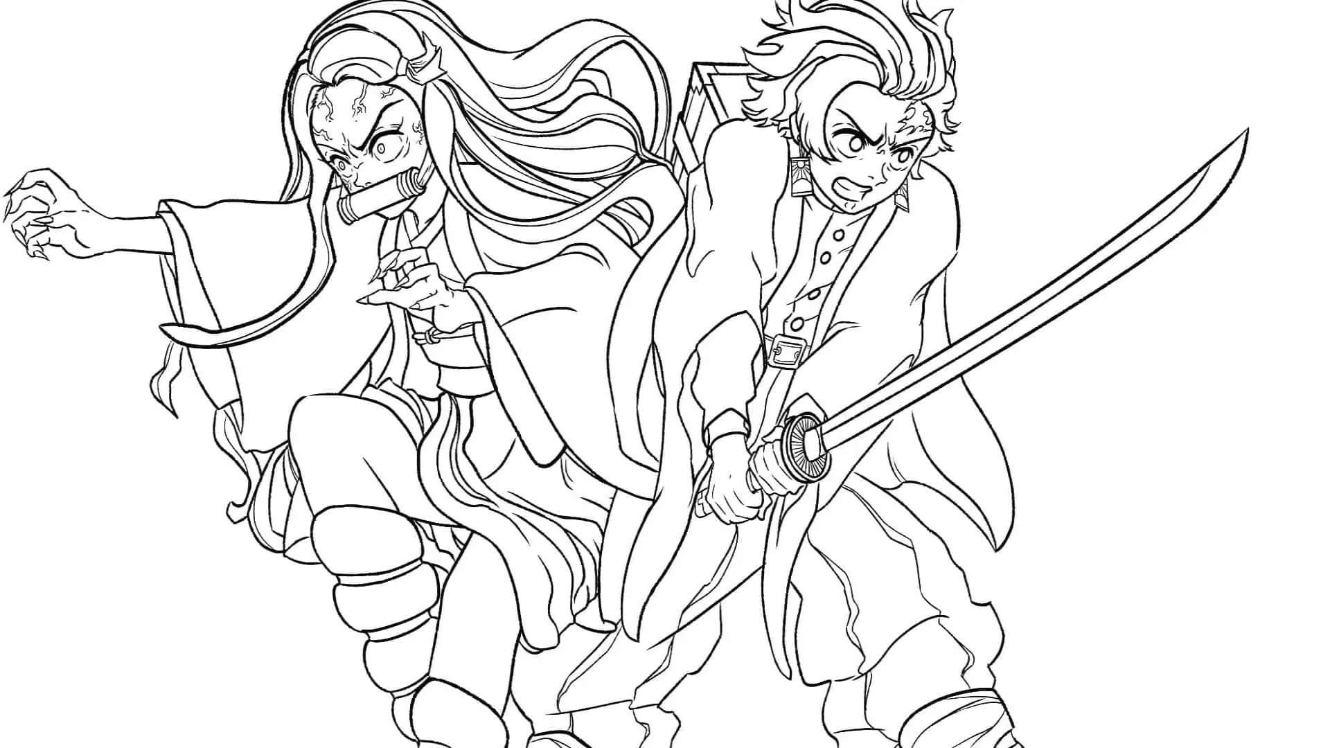 Desenhos de Irritado Nezuko e Tanjiro para colorir